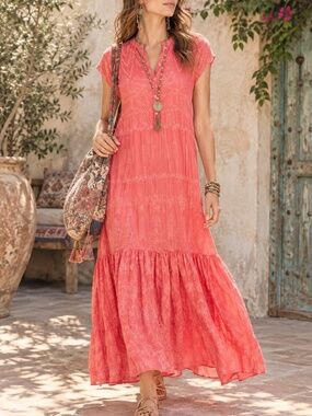 NWT Johnny Was Aria Paityn Embroidered Coral Pink Maxi Dress XS Boho